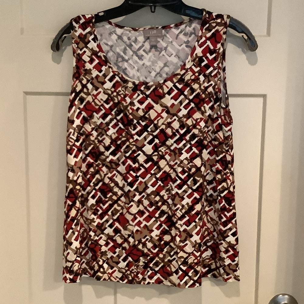 J. Jill Geometric Print Sleeveless Tank in Red, Brown & White